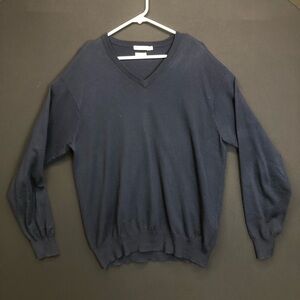 Peter Millar Mens‎ Large Sweater V-Neck Pullover Navy Blue Cotton Cashmere Blend
